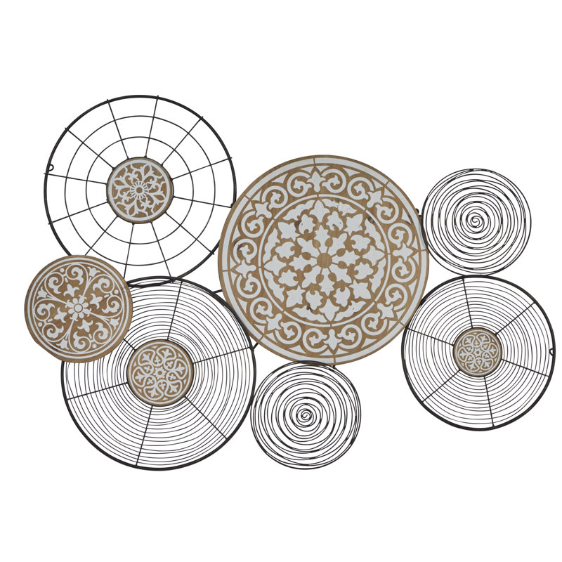 Dakota Fields Large Round Black Metal Wall Décor With Wood Carved